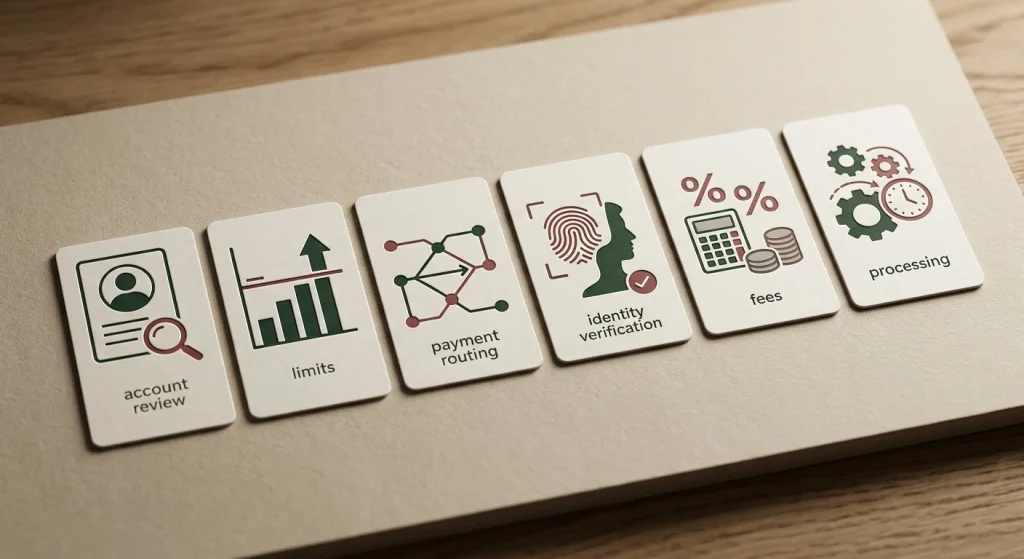 Illustratie van een uitbetalingsproces met verificatie- en limietcontrole