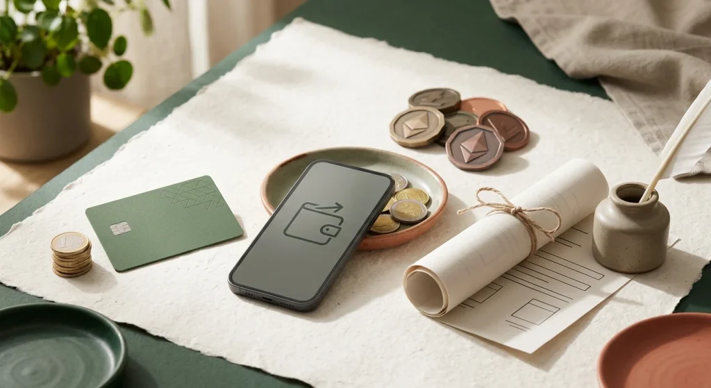 Illustratie van eurobetalingen via kaart, e-wallet, bank en crypto