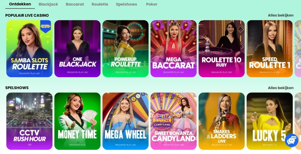 Samba Slots live-casino lobby