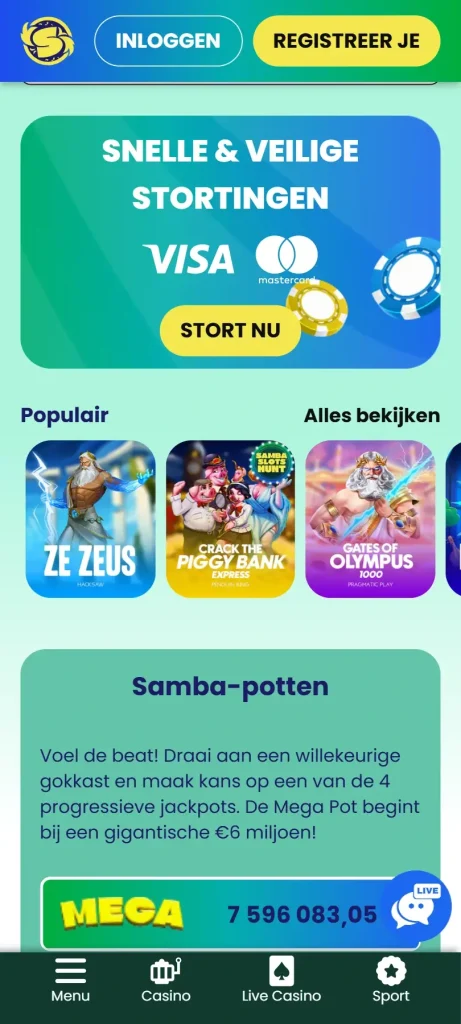 Samba Slots mobiel: spelen via smartphone en browser